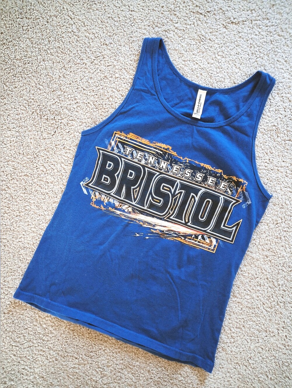 Royal Blue Bristol Tennessee Motor Speedway Sleeveless Nascar Racing Graphic Top